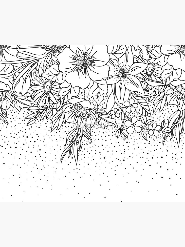 Disover Cute Black White floral doodles and confetti design Tapestry