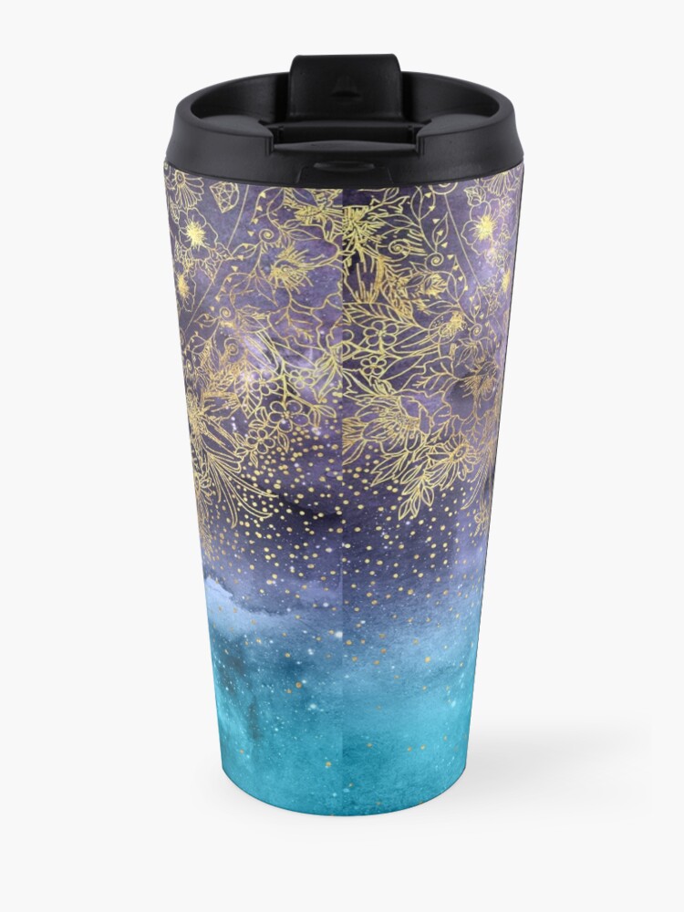 Alternate view of Gold floral mandala and confetti image Travel Mug