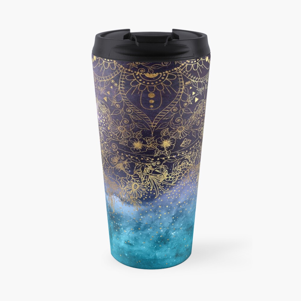 Gold floral mandala and confetti image Travel Mug