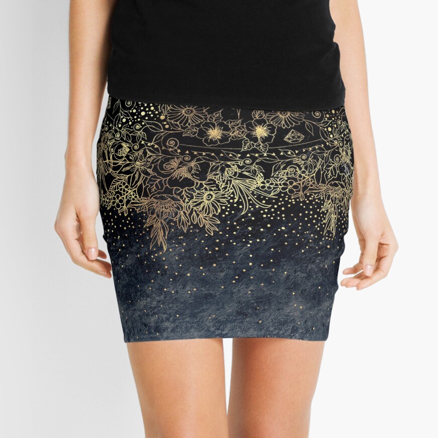 Stylish Gold floral mandala and confetti Mini Skirt