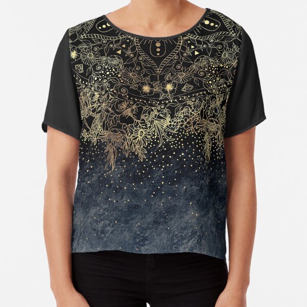 Stylish Gold floral mandala and confetti Chiffon Top