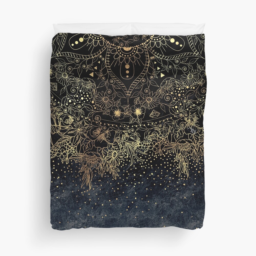 Stylish Gold floral mandala and confetti Duvet Cover
