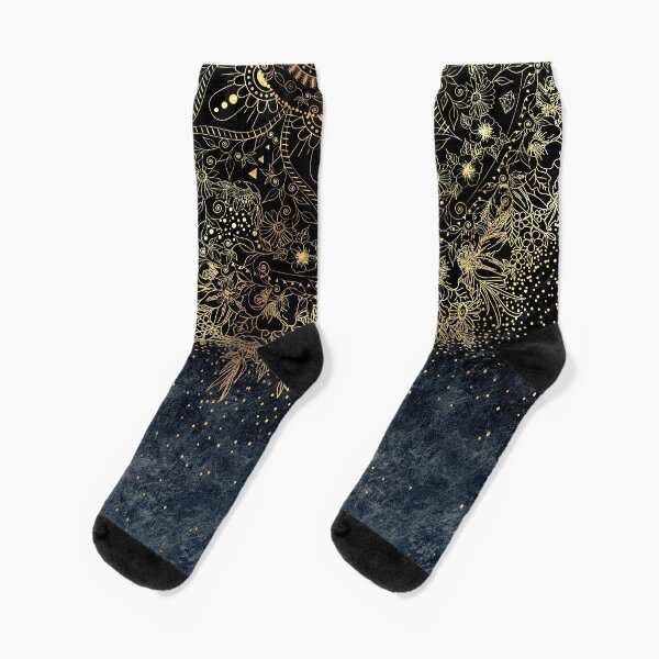 Stylish Gold mandala Floral and Confetti Socks
