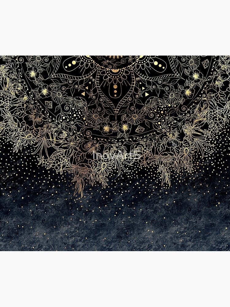 Thumbnail 3 of 3, Tapestry, Blue Gold Mandala Floral designed and sold by InovArtS.