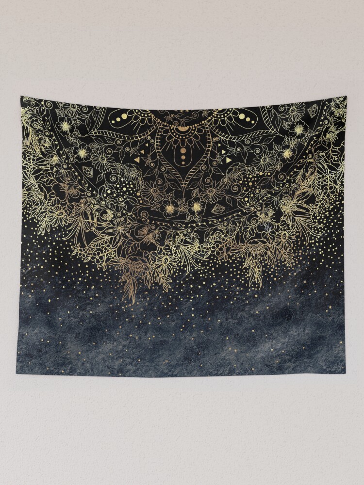 Thumbnail 2 of 3, Tapestry, Blue Gold Mandala Floral designed and sold by InovArtS.