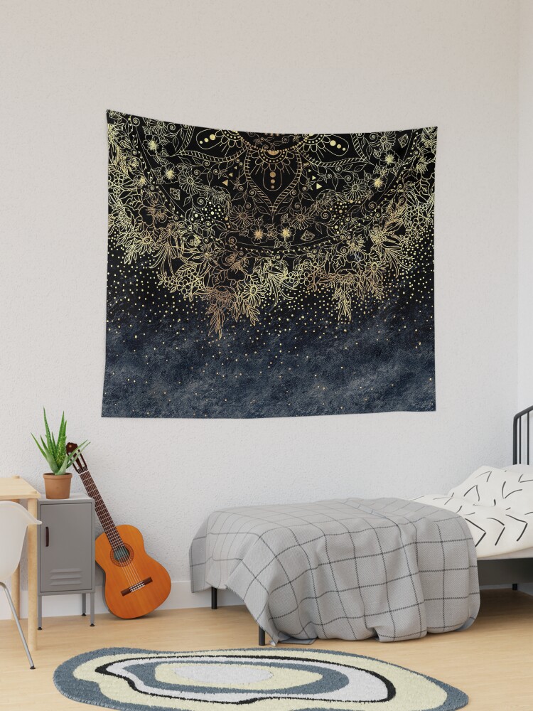 Thumbnail 1 of 3, Tapestry, Blue Gold Mandala Floral designed and sold by InovArtS.