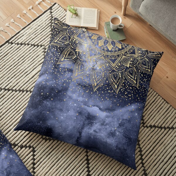 whimsical gold mandala confetti design Floor Pillow