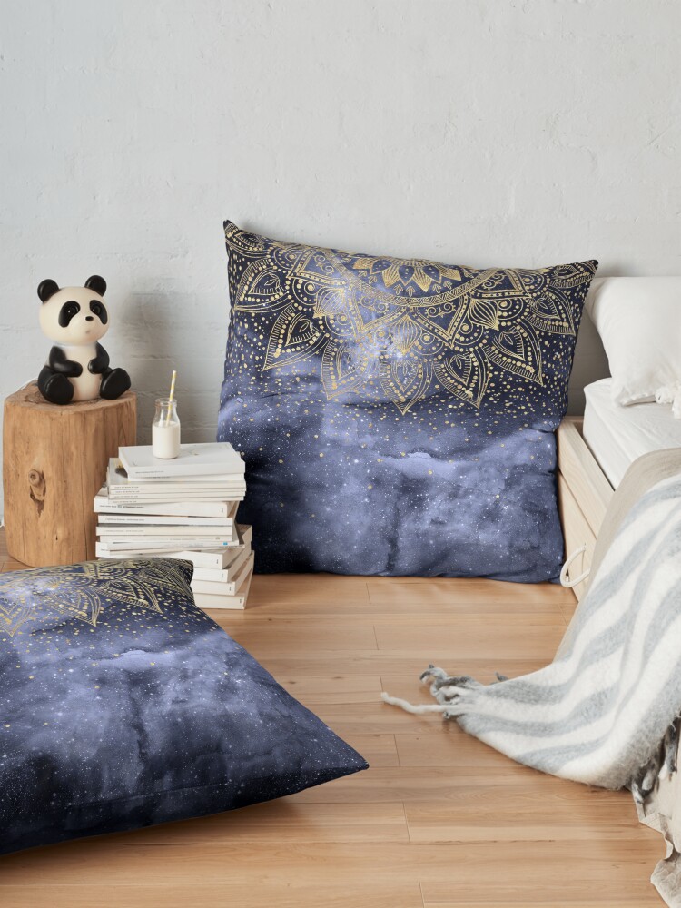 Alternate view of whimsical gold mandala confetti design Floor Pillow