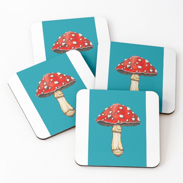 Item preview, Red toadstool mushroom natural nature on teal blue background designed and sold by Elysha Marie.