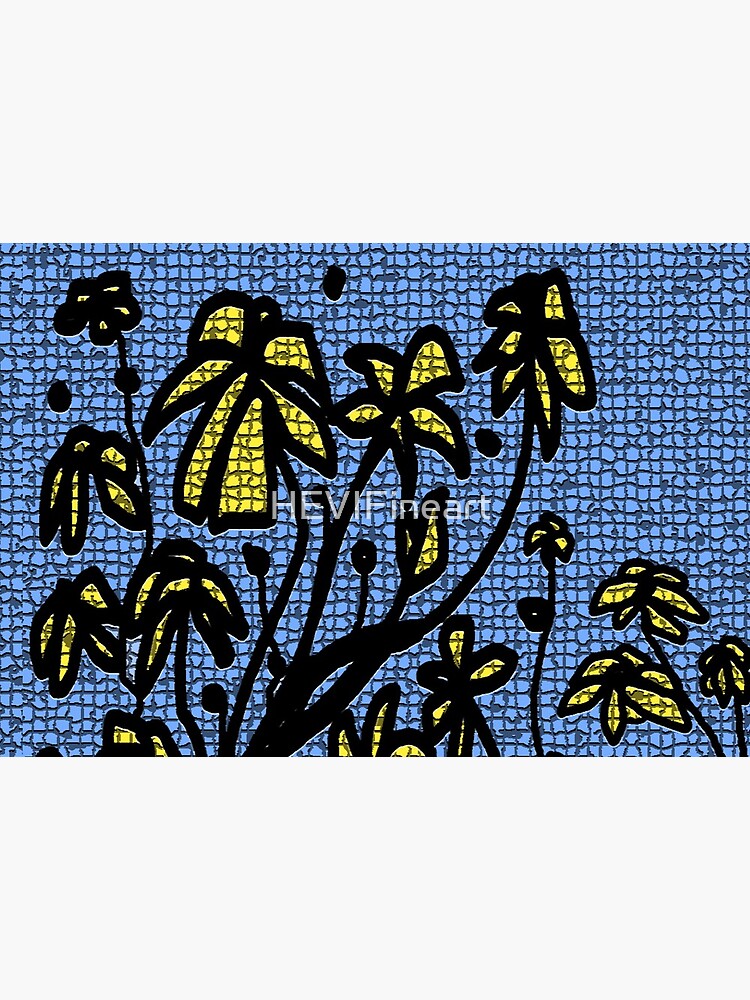 Blue mosaic yellow floral by HEVIFineart