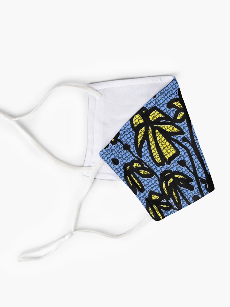 Alternate view of Blue mosaic yellow floral Mask