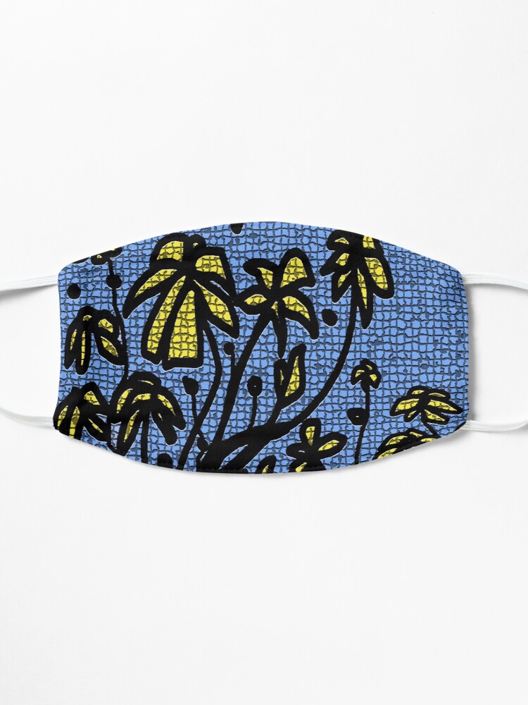 Alternate view of Blue mosaic yellow floral Mask