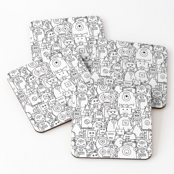Item preview, Robots - b/w  (or Colour it yourself - optional) designed and sold by EvieWoj.