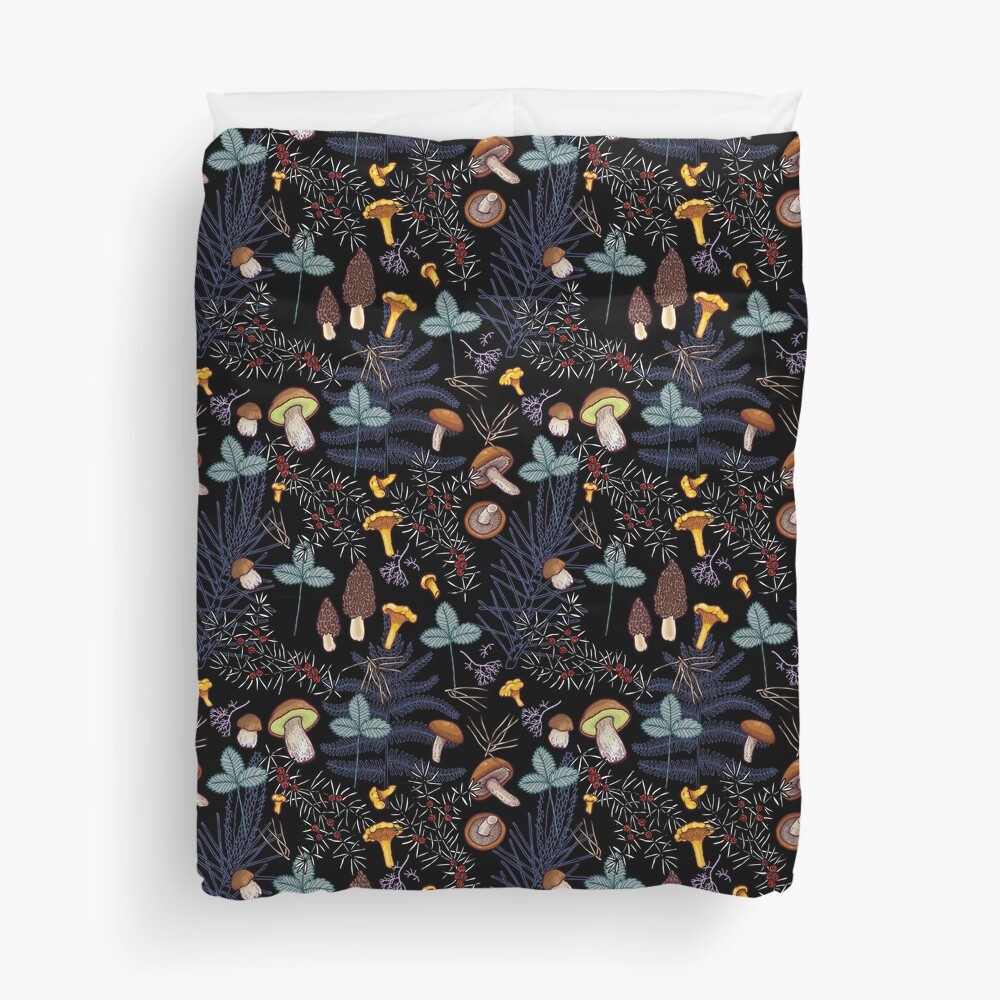 dark wild forest mushrooms Duvet Cover