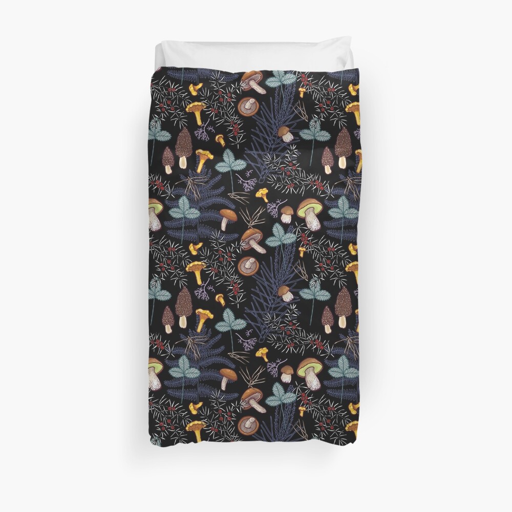 dark wild forest mushrooms Duvet Cover