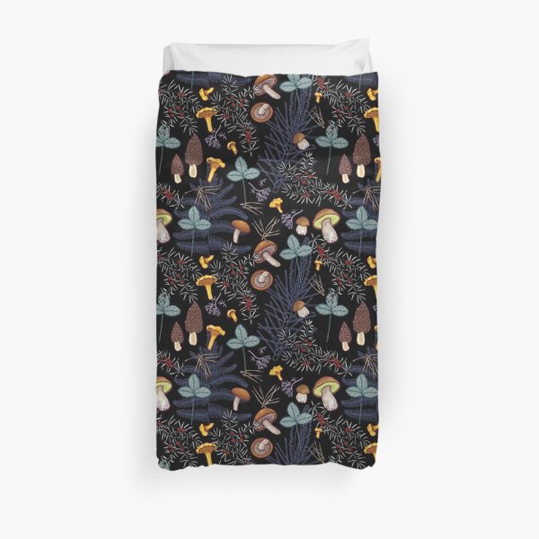dark wild forest mushrooms Duvet Cover