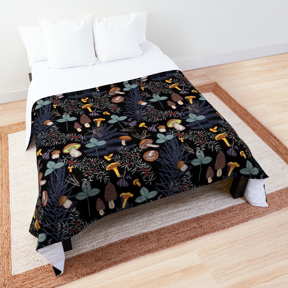 dark wild forest mushrooms Comforter