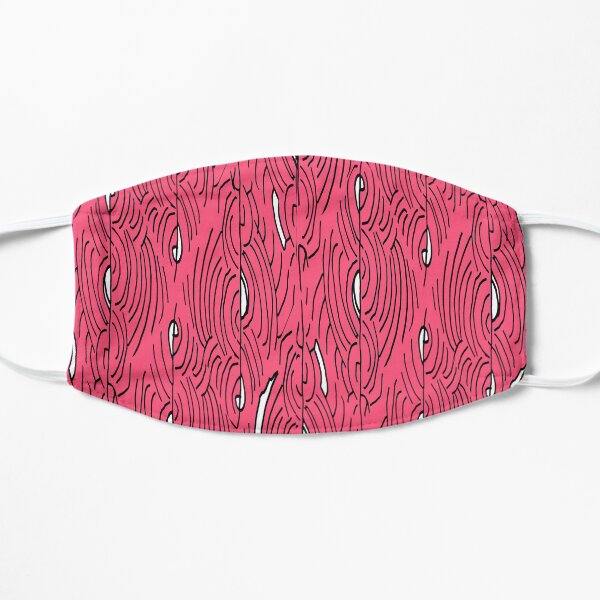 Lines and curves – black, white, cute pink pattern Flat Mask