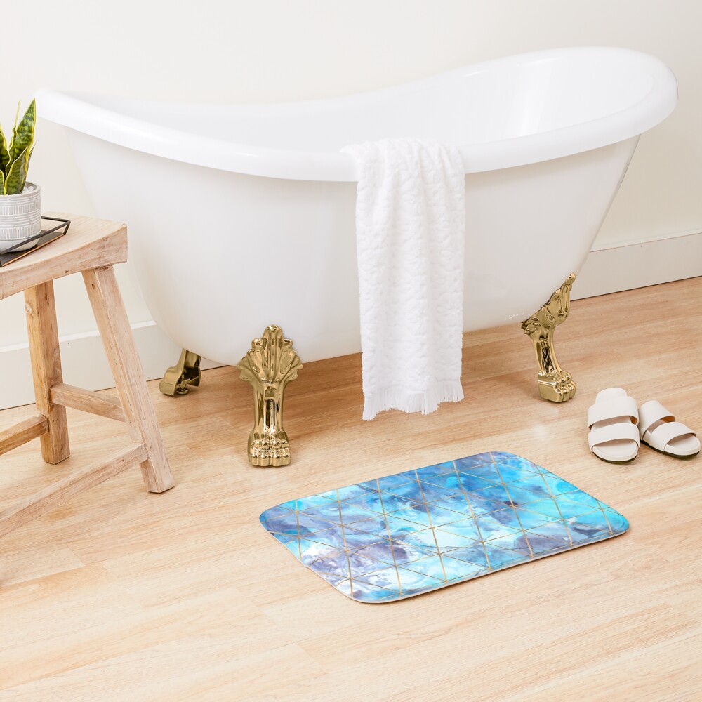 Geometric Pattern on Marble Background Bath Mat