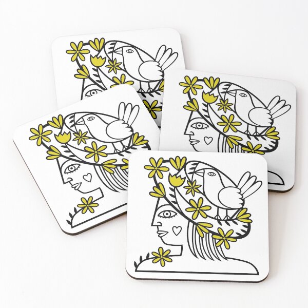 Item preview, Profile of Woman Wearing Hat With Flowers and Bird (black and yellow flowers) designed and sold by wariana.
