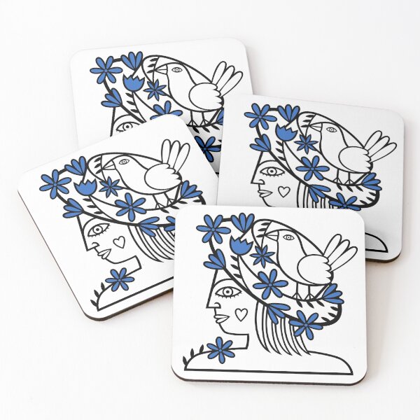 Item preview, Profile of Woman Wearing Hat With Flowers and Bird (black and royal blue flowers) designed and sold by wariana.