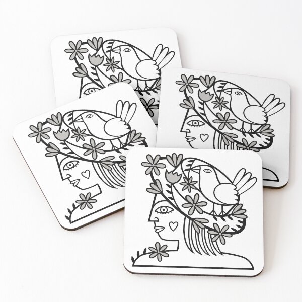 Item preview, Profile of Woman Wearing Hat With Flowers and Bird (black and light grey flowers) designed and sold by wariana.