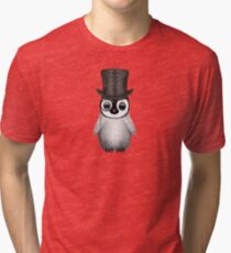 Cute Baby Penguin with Monocle and Top Hat on Yellow Tri-blend T-Shirt