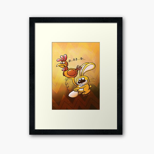 Easter Bunny Stealing an Egg from a Hen Framed Art Print
