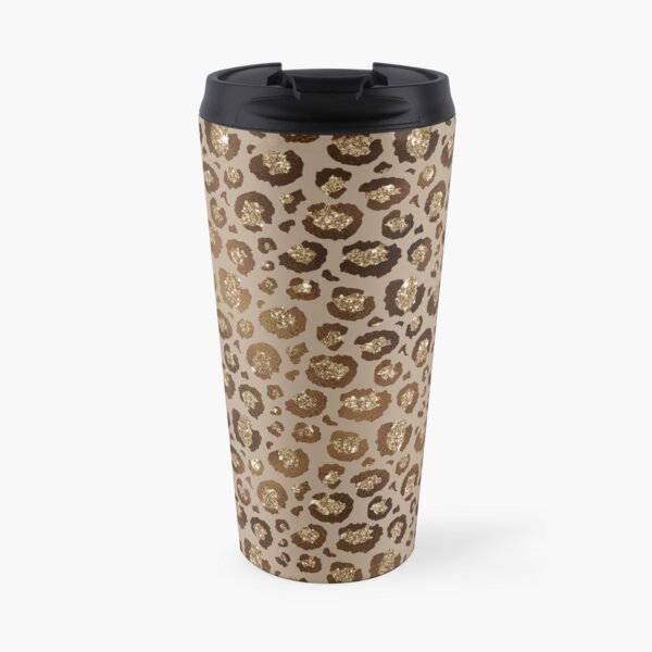 Brown & Gold Glitter Leopard Travel Mug