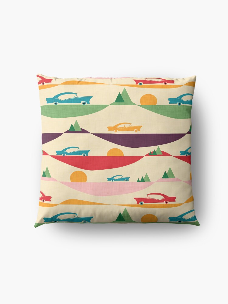 Alternate view of 50s Retro Road Trip Beige #midcenturymodern Floor Pillow