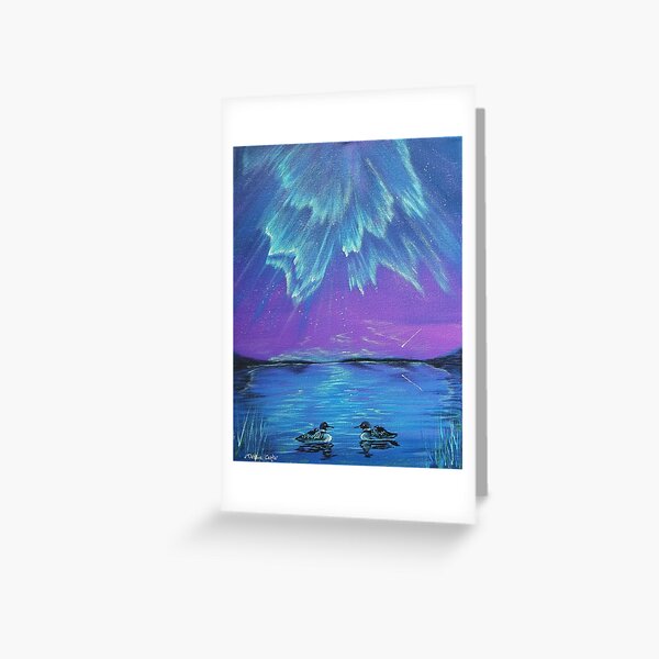 Loons Under Northern Lights Greeting Card