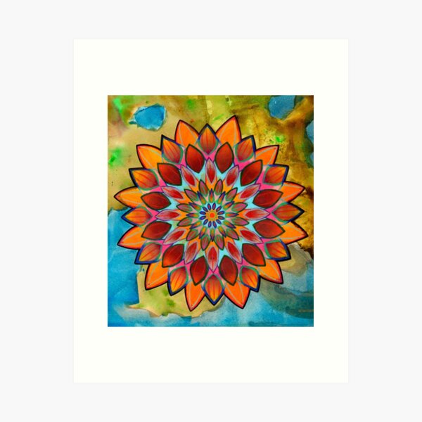 bright floral mandala Art Print