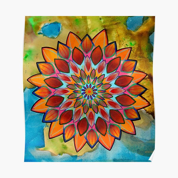 bright floral mandala Poster
