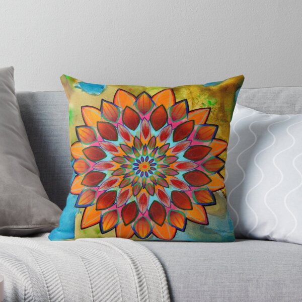 bright floral mandala Throw Pillow