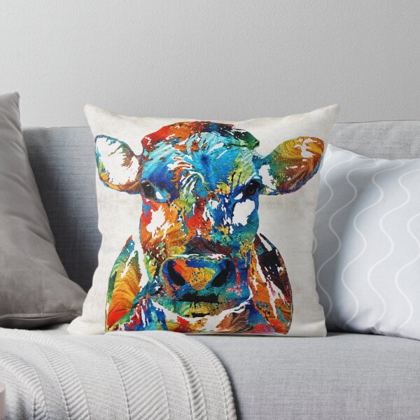 Colorful Cow Art - Mootown - By Sharon Cummings Throw Pillow