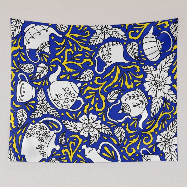 Item preview, Tea Time Blue and Yellow || Tea Pot || Tea Cup || Tea Party designed and sold by Hilary Leslie.