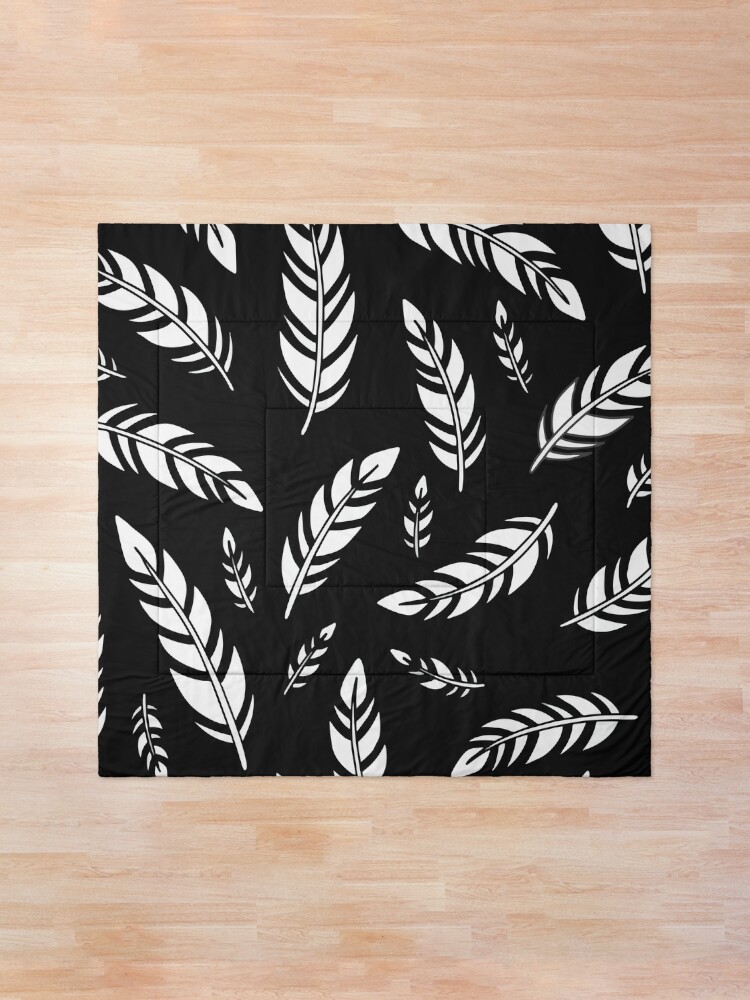 Alternate view of Black and White Feathers || Birds || Pattern Comforter