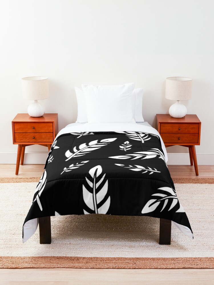 Alternate view of Black and White Feathers || Birds || Pattern Comforter