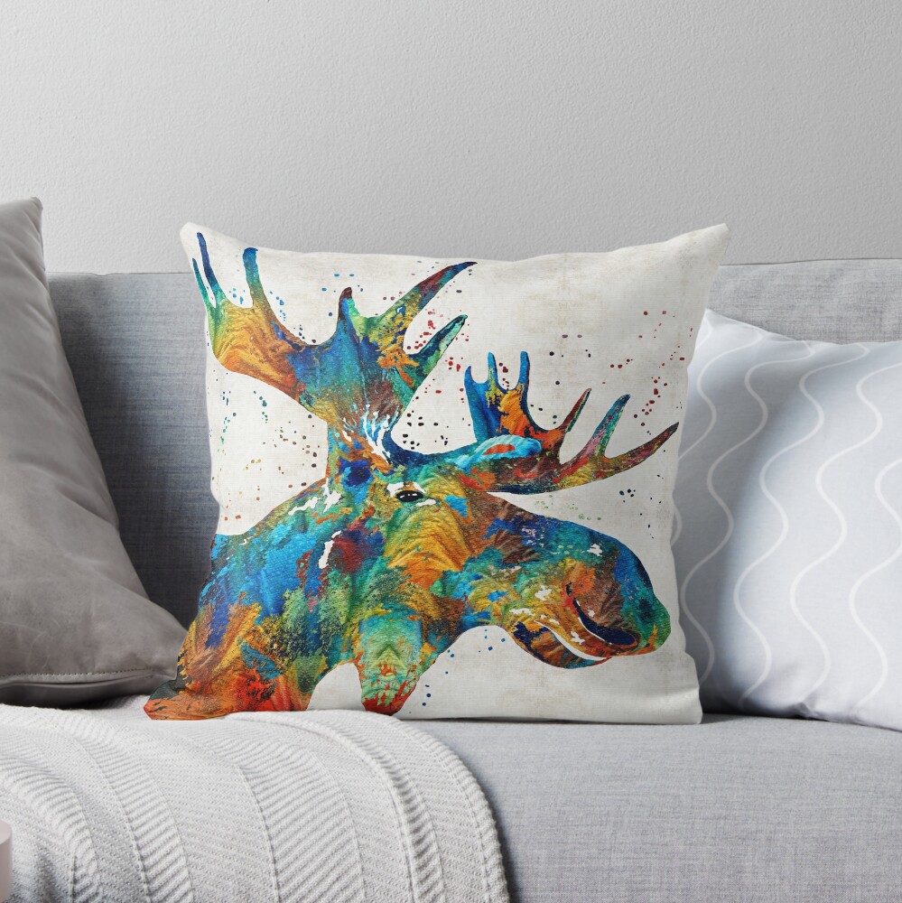 Colorful Moose Art - Confetti - By Sharon Cummings Throw Pillow