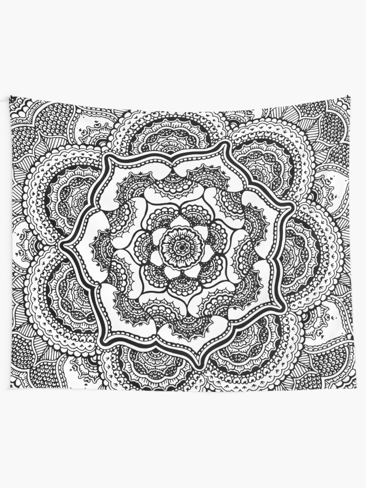 Alternate view of Spring Lotus || Abstract || Black and White Tapestry