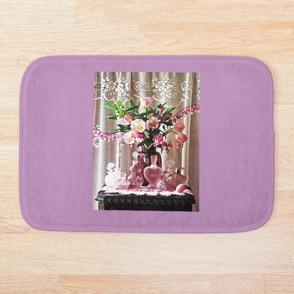 Still Life Vintage Pink Perfume Bottles Bath Mat