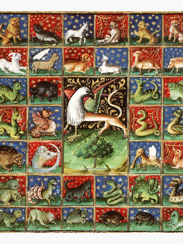 MEDIEVAL BESTIARY Fantastic Animals in Red Blue Green Gold Hues