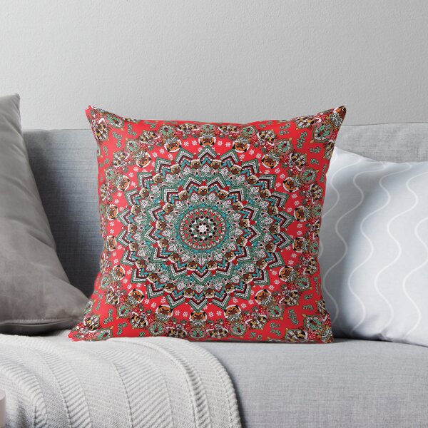 Mandala Christmas Pug Throw Pillow