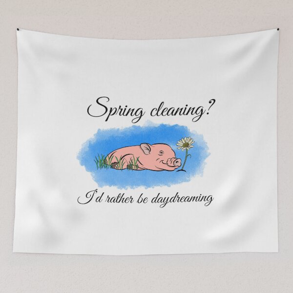 Item preview, Lazy Spring cleaning daydreaming pig with flower designed and sold by wdyoungblood.