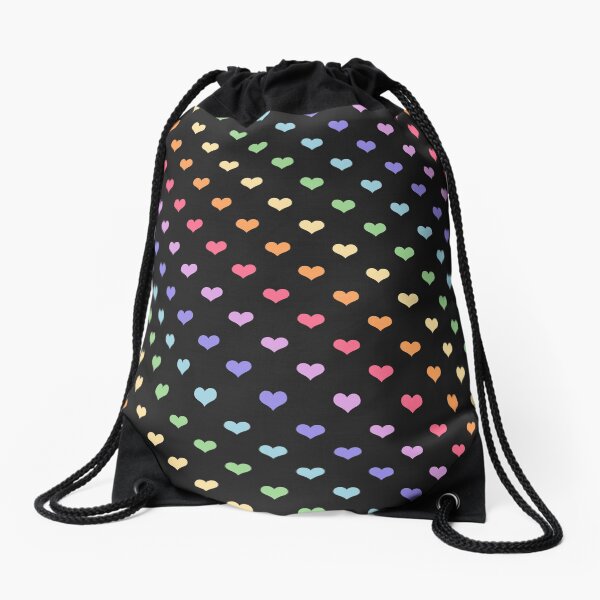 Kawaii Black Rainbow Hearts Drawstring Bag