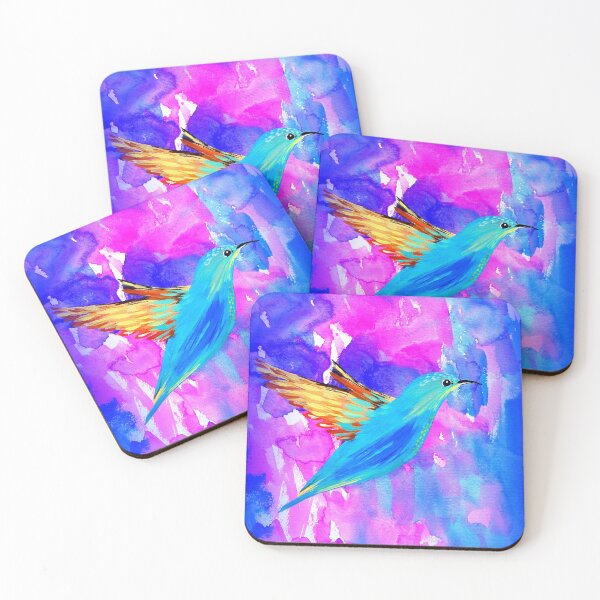 Item preview, Watercolour splashes with a hummingbird in blue tones designed and sold by CatherineJacobs.