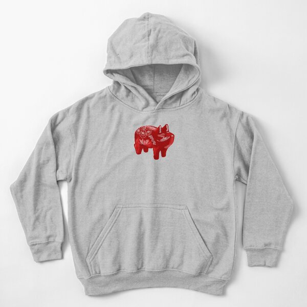Red Dala Pig Kids Pullover Hoodie