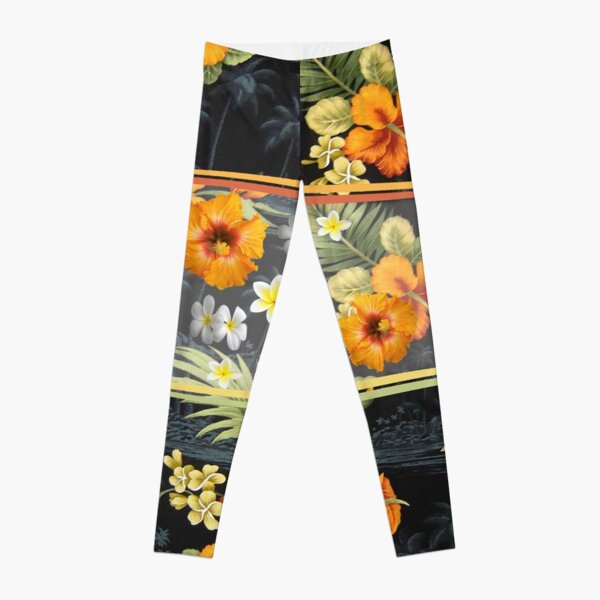 Orange Hawaiian Hibiscus at Midnight Leggings