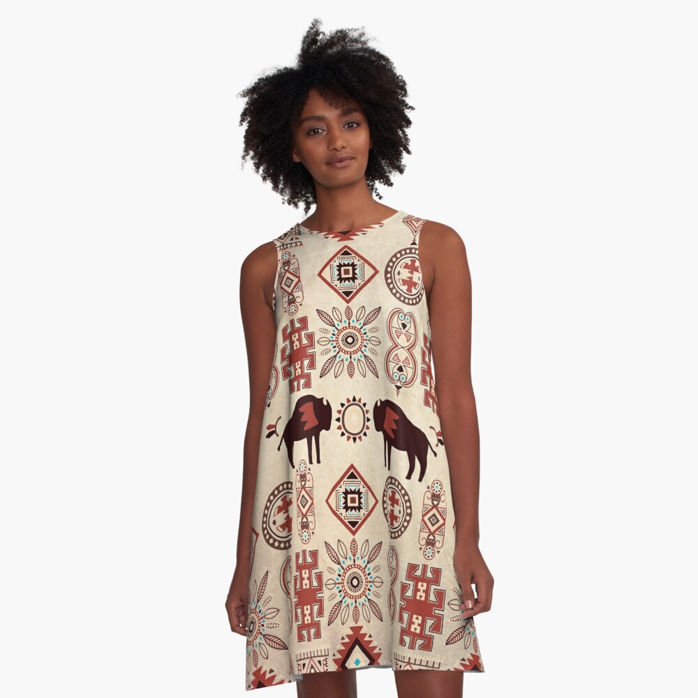 American Native Bison A Line Dress For Sale By LuciaS Redbubble   Aldr,x1700,front C,60,103,1000,1000 Bg,f8f8f8 