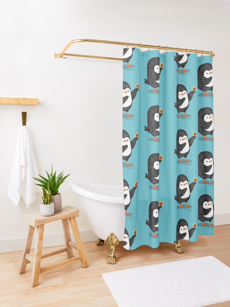 Alternate view of Spreading Love Penguin Shower Curtain